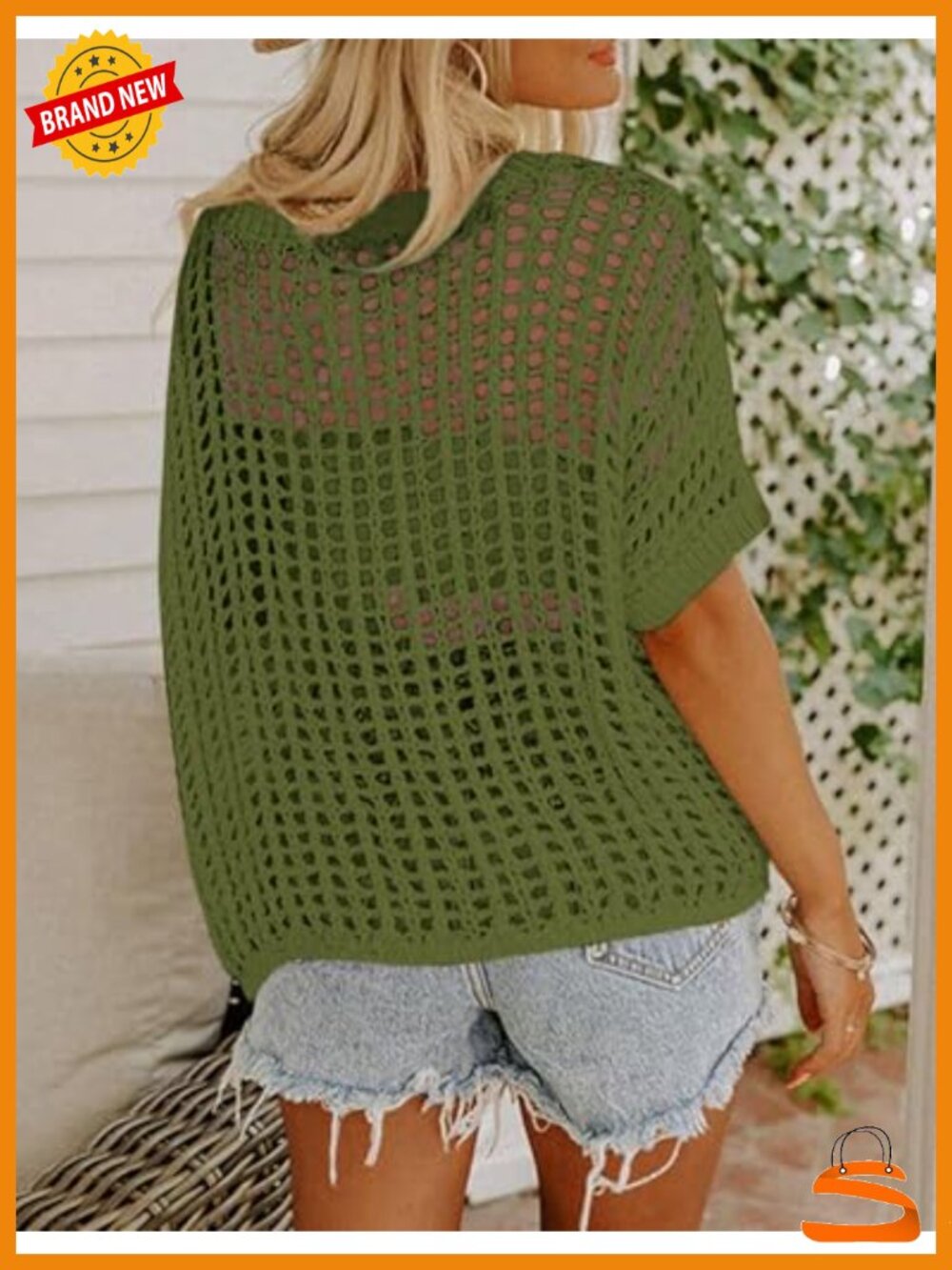 Short Sleeve Crochet Sweater Lightweight Summer Pullover - Picture 3 of 4